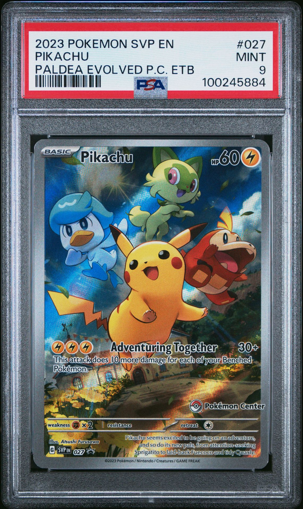 PSA 9 Pikachu SVP #027 Paldea Evolved PC ETB Promo - Front