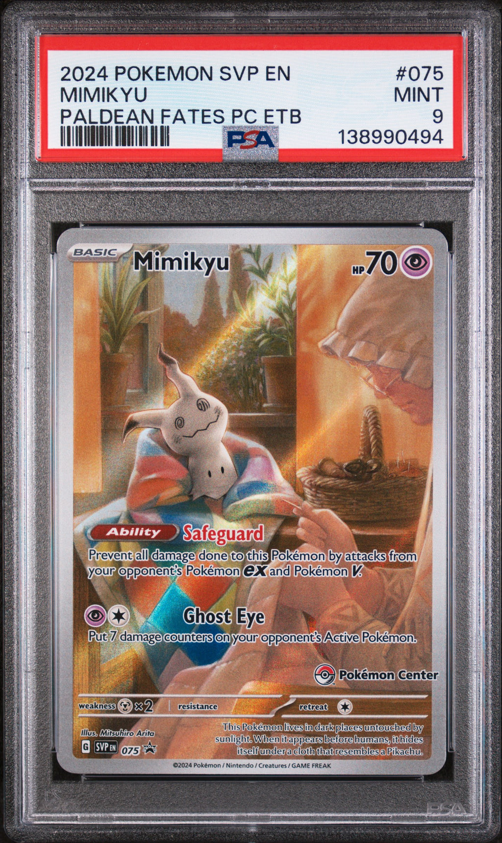 Mimikyu #075 Pokémon Center Promo – Paldean Fates – PSA 9 Mint
