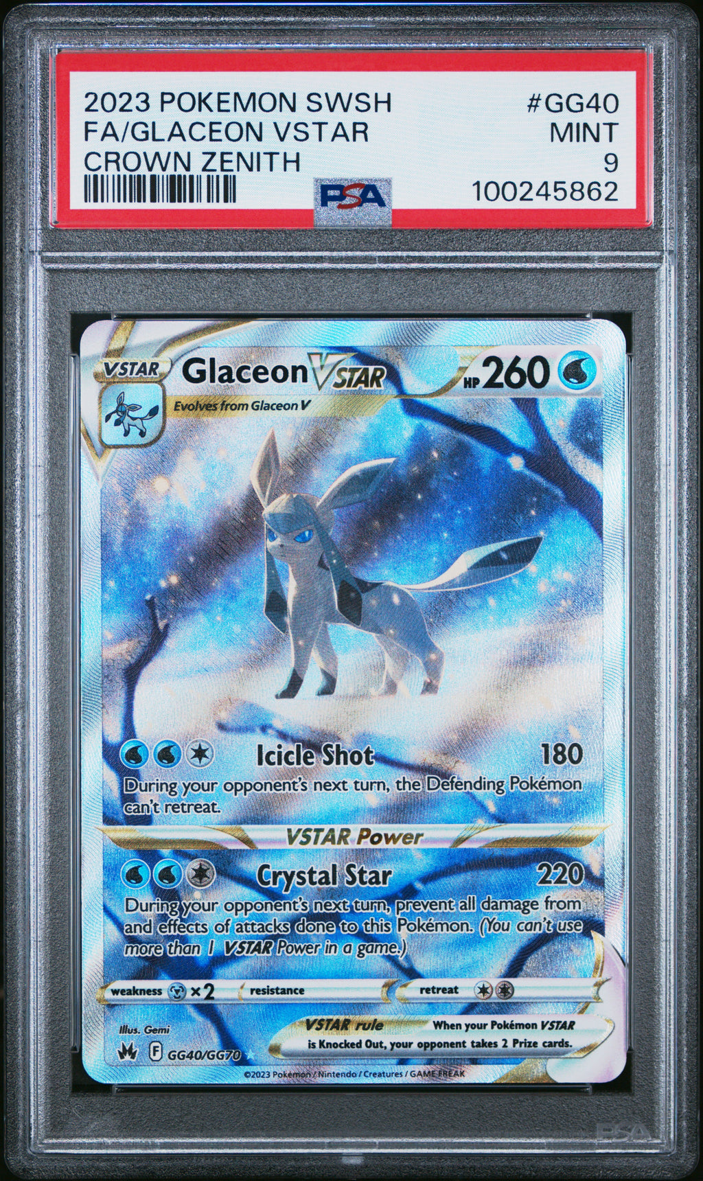 PSA 9 2023 Pokemon Sword And Shield Crown Zenith #GG40 Fa/Glaceon Vstar