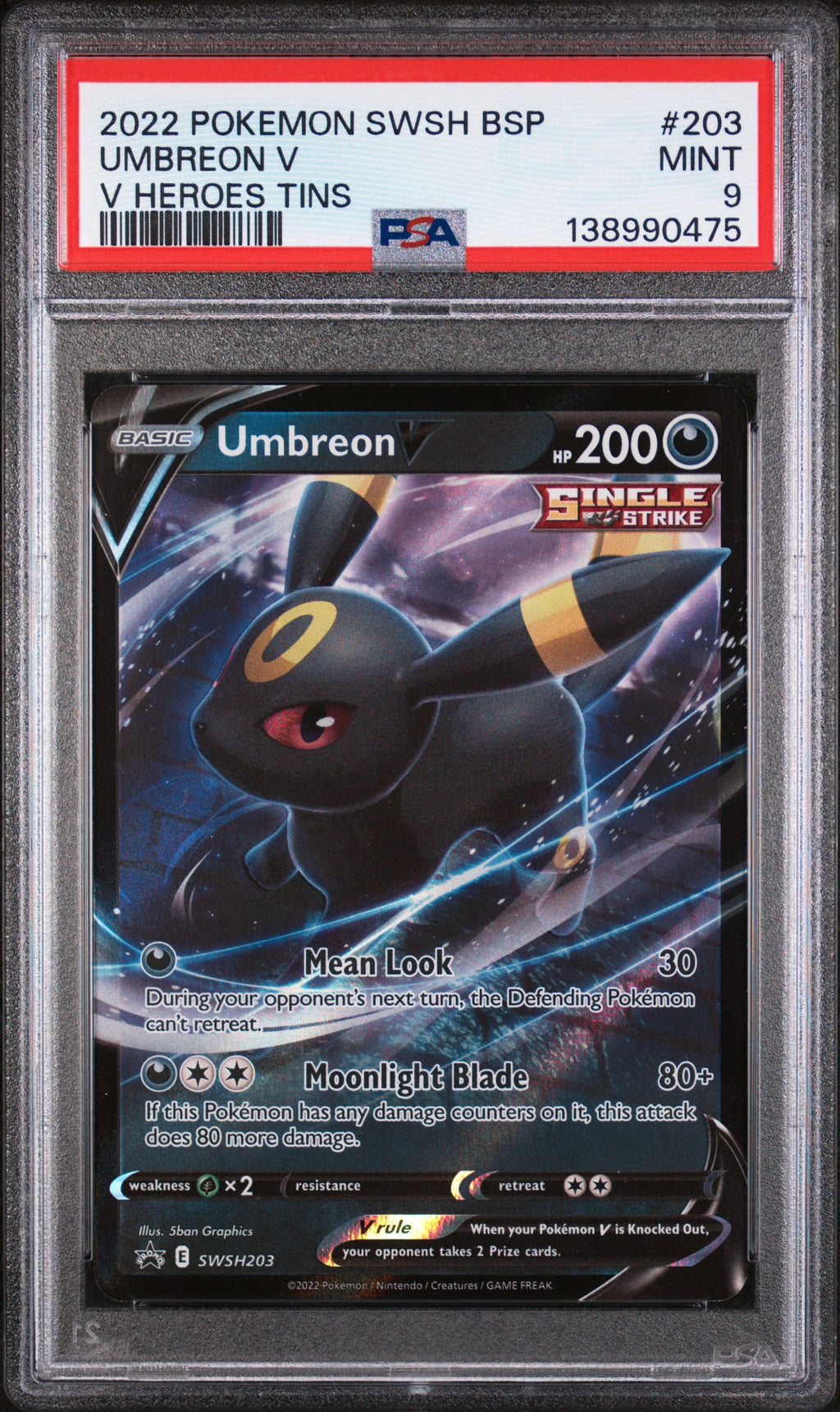 PSA 9 2022 Pokemon Swsh Black Star Promo #203 Umbreon V V Heroes Tins