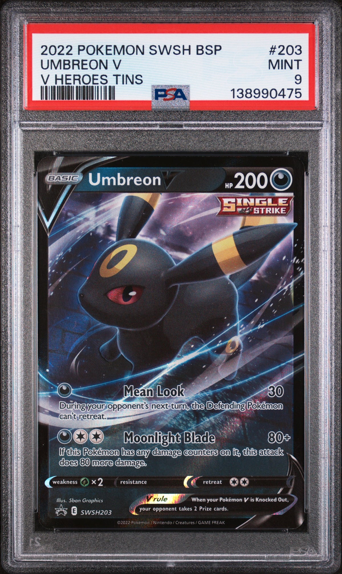 PSA 9 2022 Pokemon Swsh Black Star Promo #203 Umbreon V V Heroes Tins
