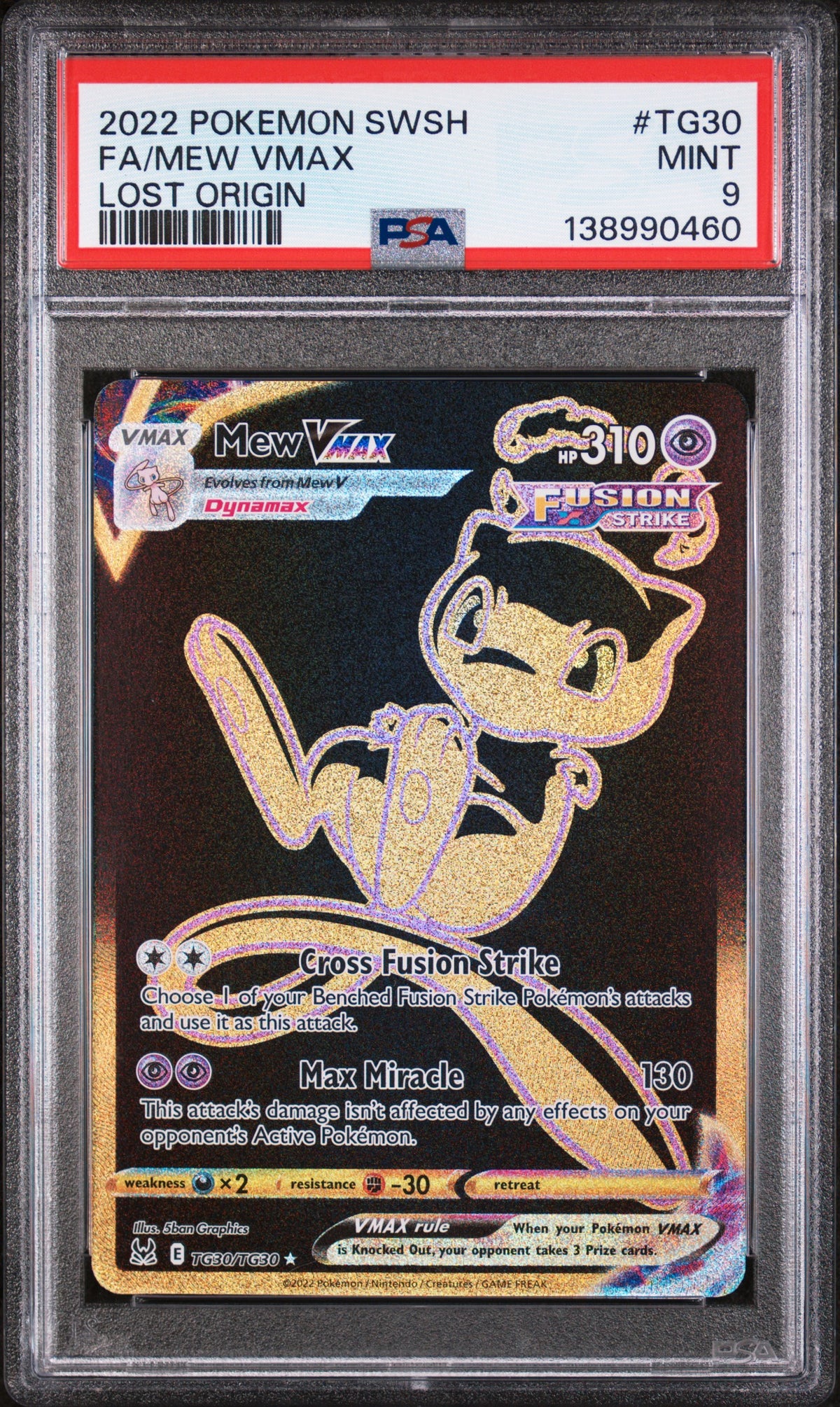 PSA 9 2022 Pokemon Sword & Shield Lost Origin #TG30 Fa/Mew Vmax Lost Origin