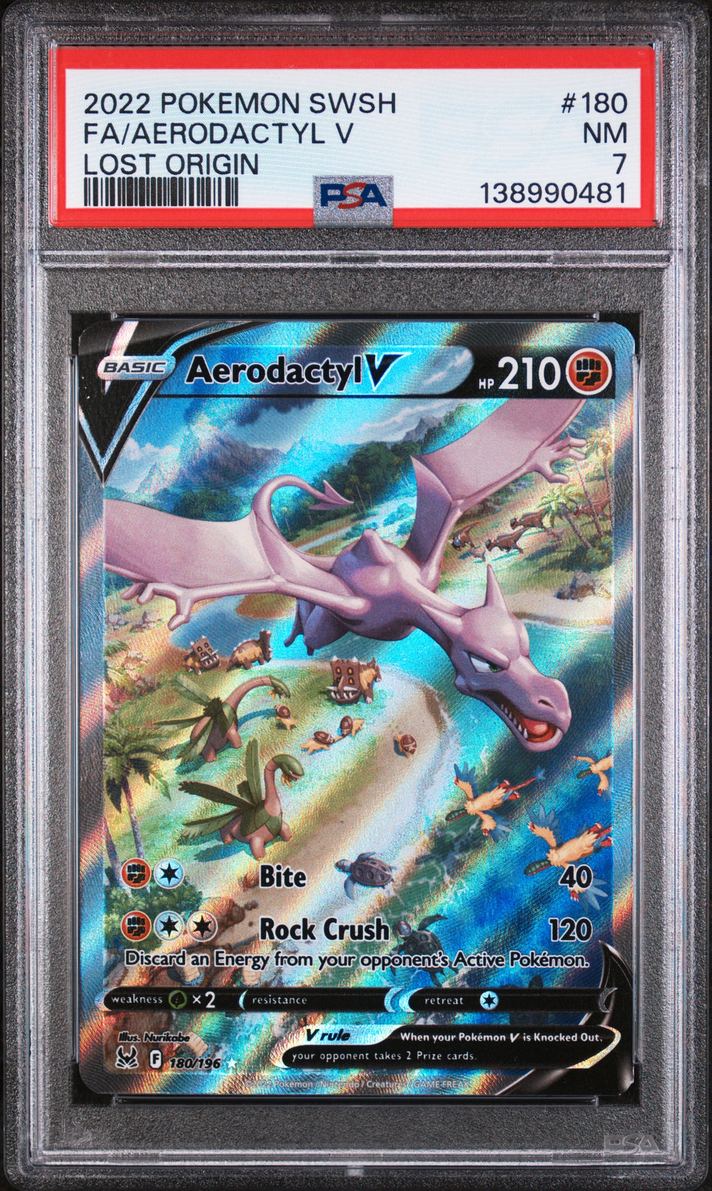 2022 Pokemon Sword & Shield Lost Origin #180 Fa/Aerodactyl V Lost Origin PSA 7