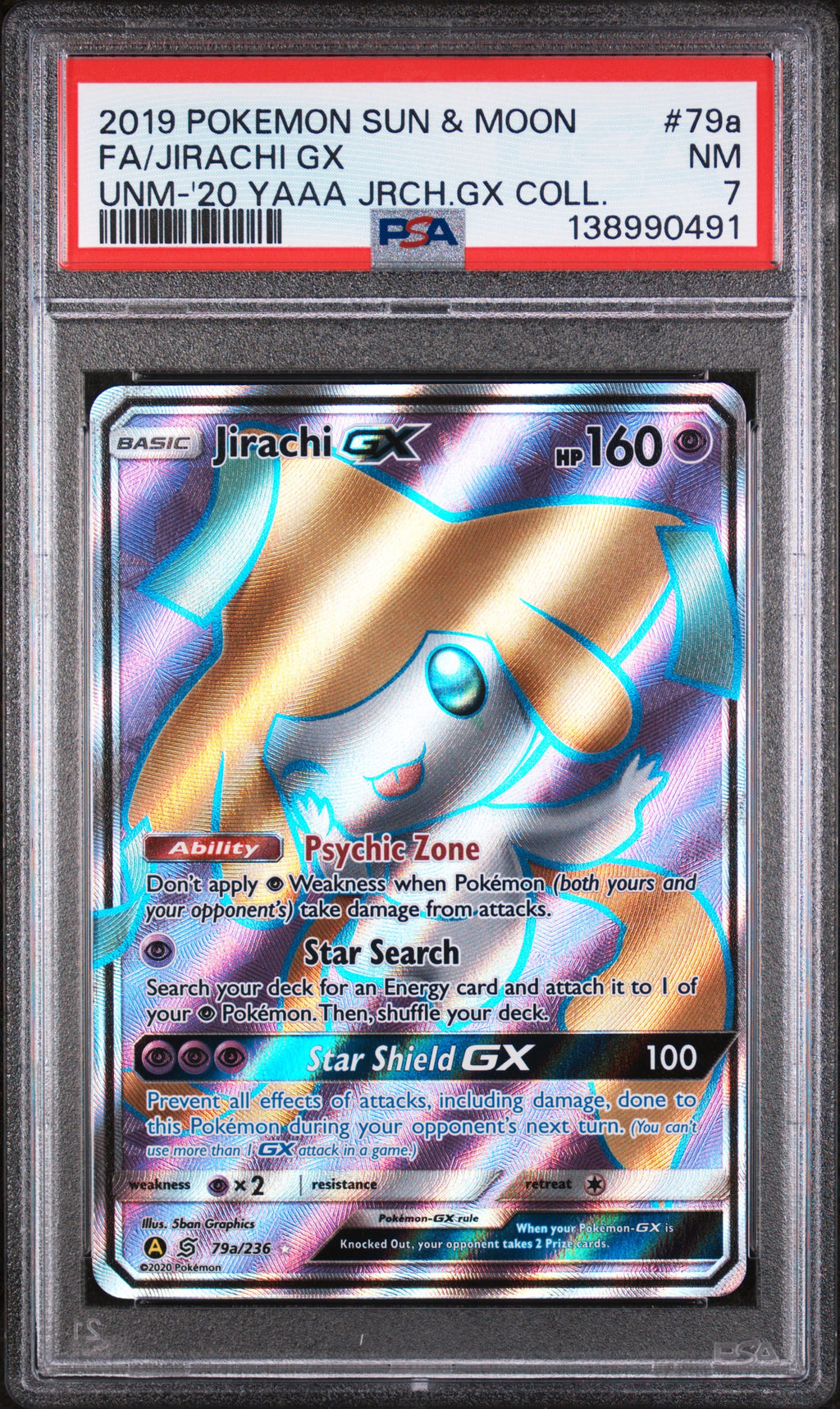 2019 Pokemon Sun & Moon Unified Minds #79a Fa/Jirachi Gx PSA 7