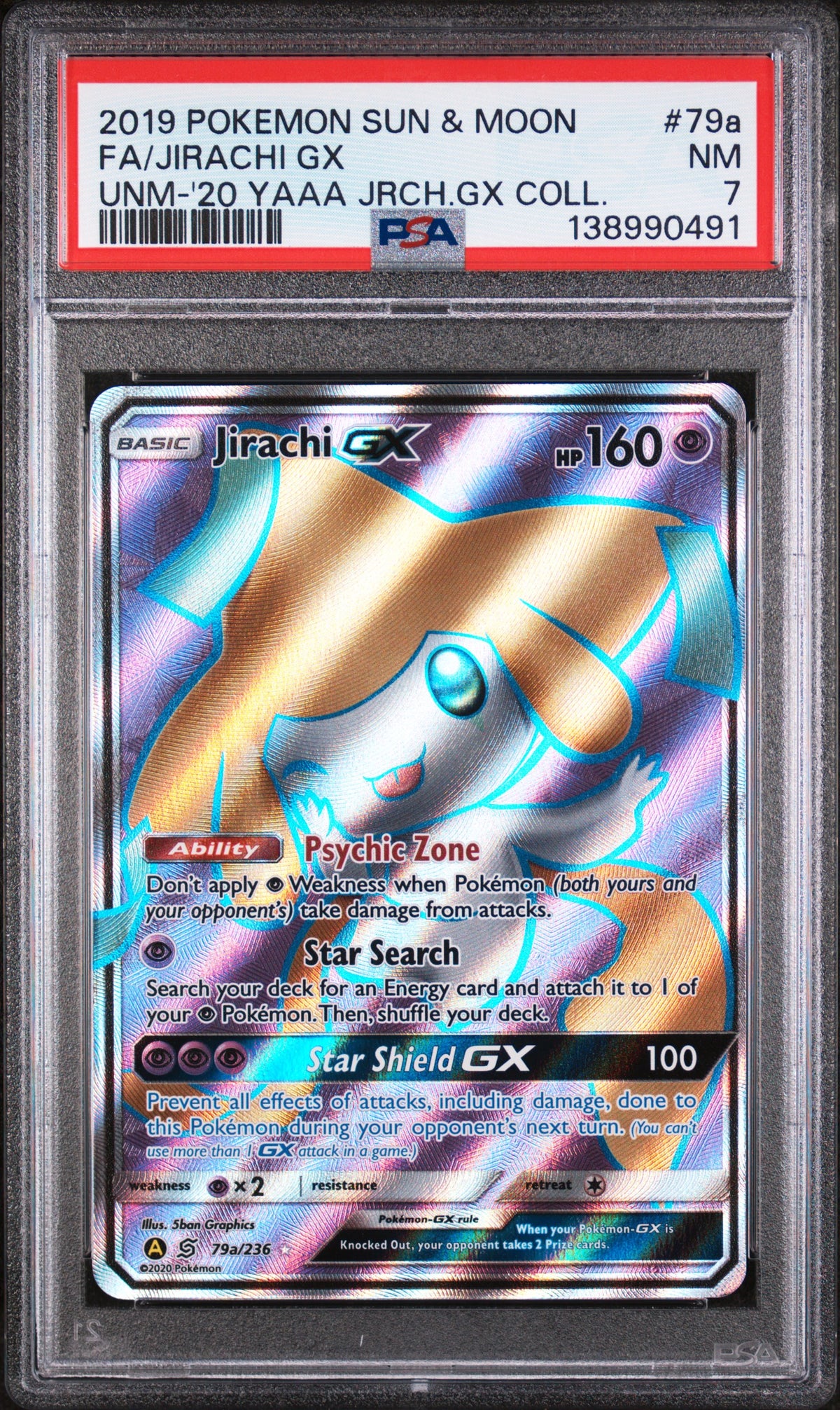 2019 Pokemon Sun & Moon Unified Minds #79a Fa/Jirachi Gx PSA 7