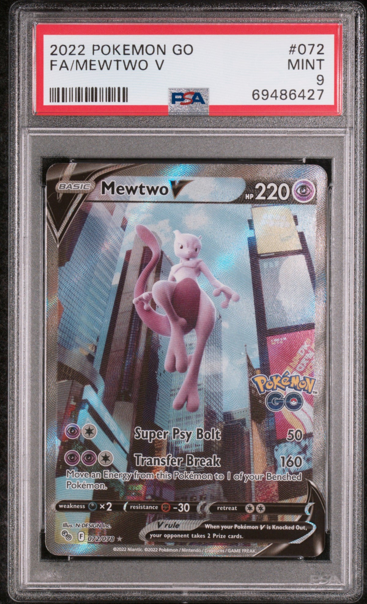 2022 Pokemon Go #072 Fa/Mewtwo V PSA 9