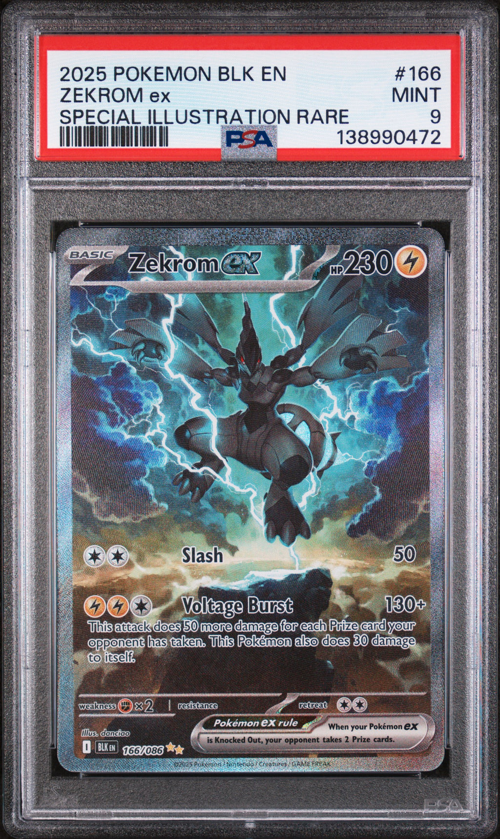 2025 Pokemon Blk En-Black Bolt #166 Zekrom Ex Special Illustration Rare PSA 9