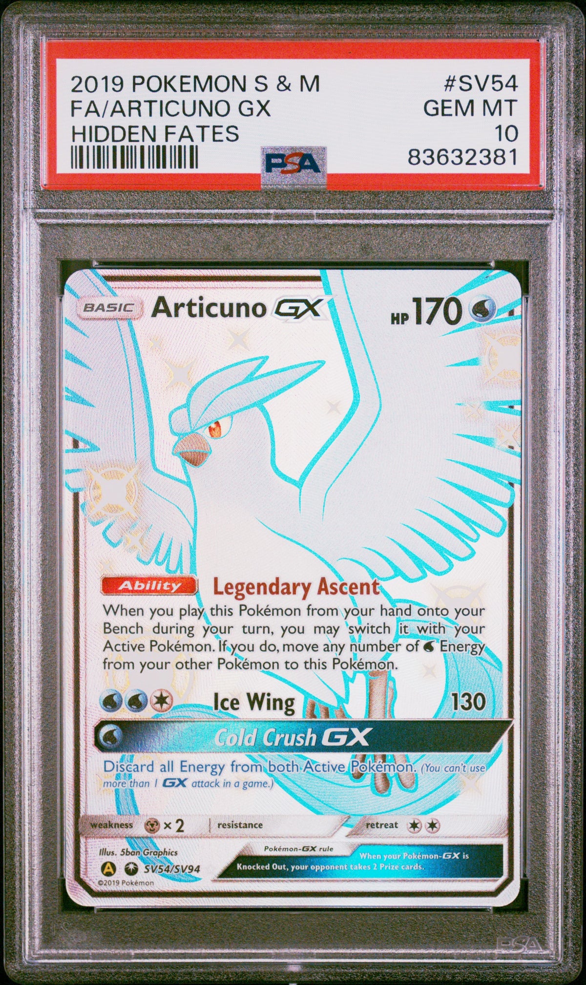 2019 Pokemon Sun & Moon Hidden Fates #SV54 Fa/Articuno Gx Hidden Fates PSA 10