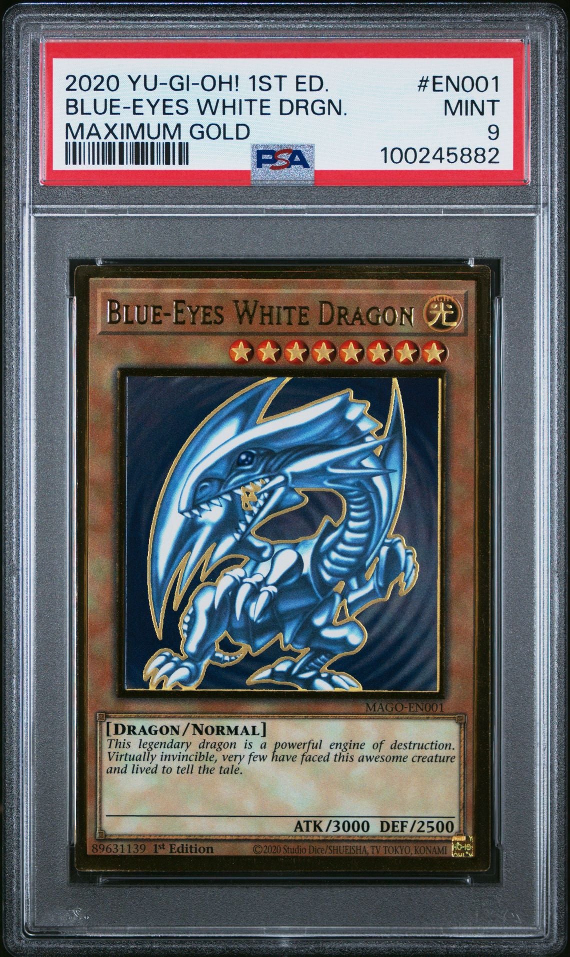 Blue-Eyes White Dragon PSA 9 EN001 2020 Maximum Gold 1st Edition - Cert 100245882