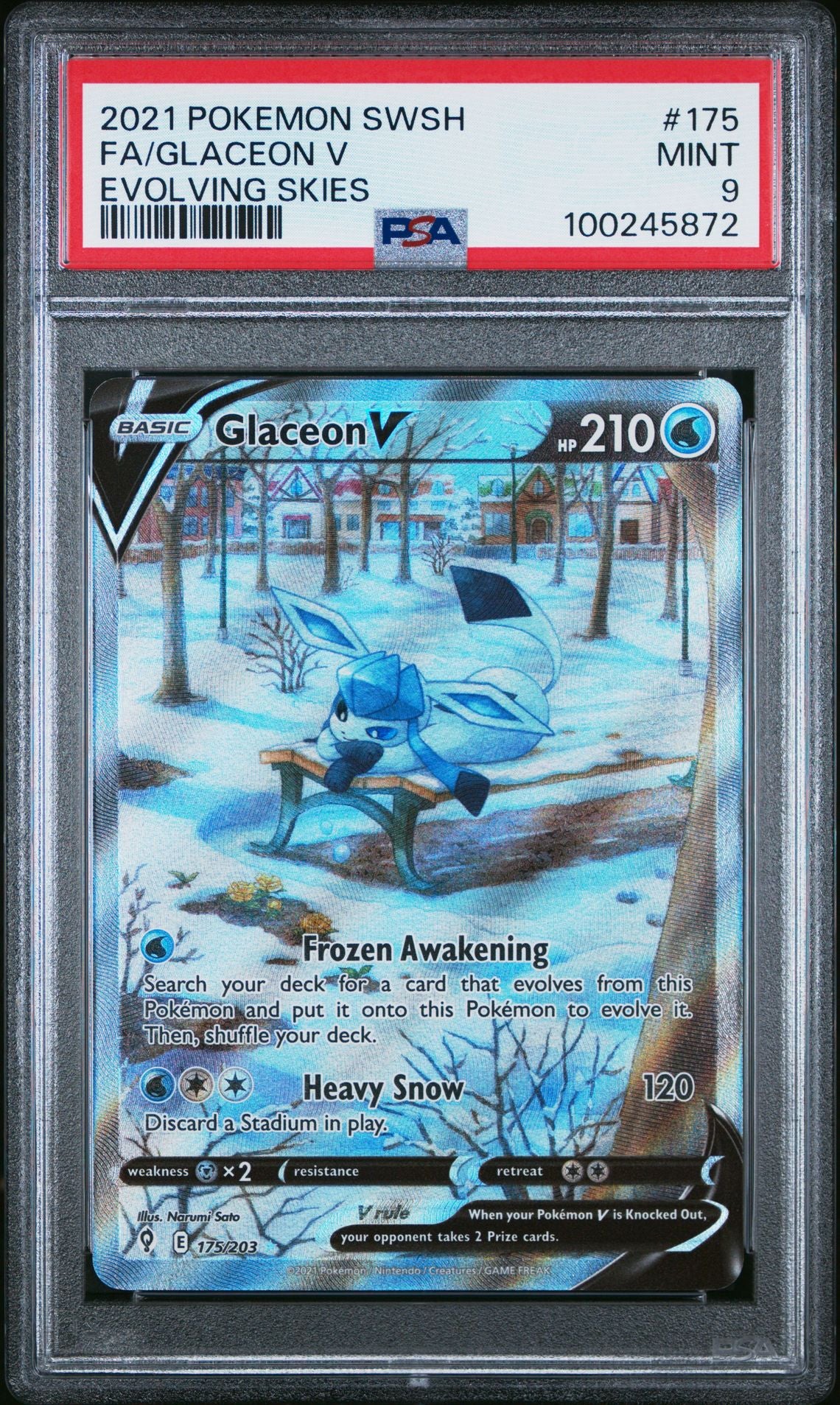 PSA 9 Glaceon V Full Art Evolving Skies #175 - Front
